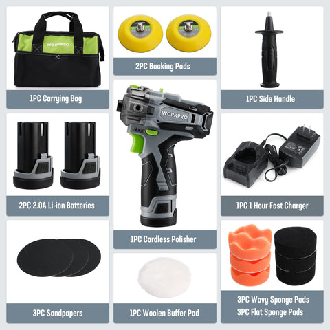 WORKPRO mini buffer polisher side handle enables precise control.