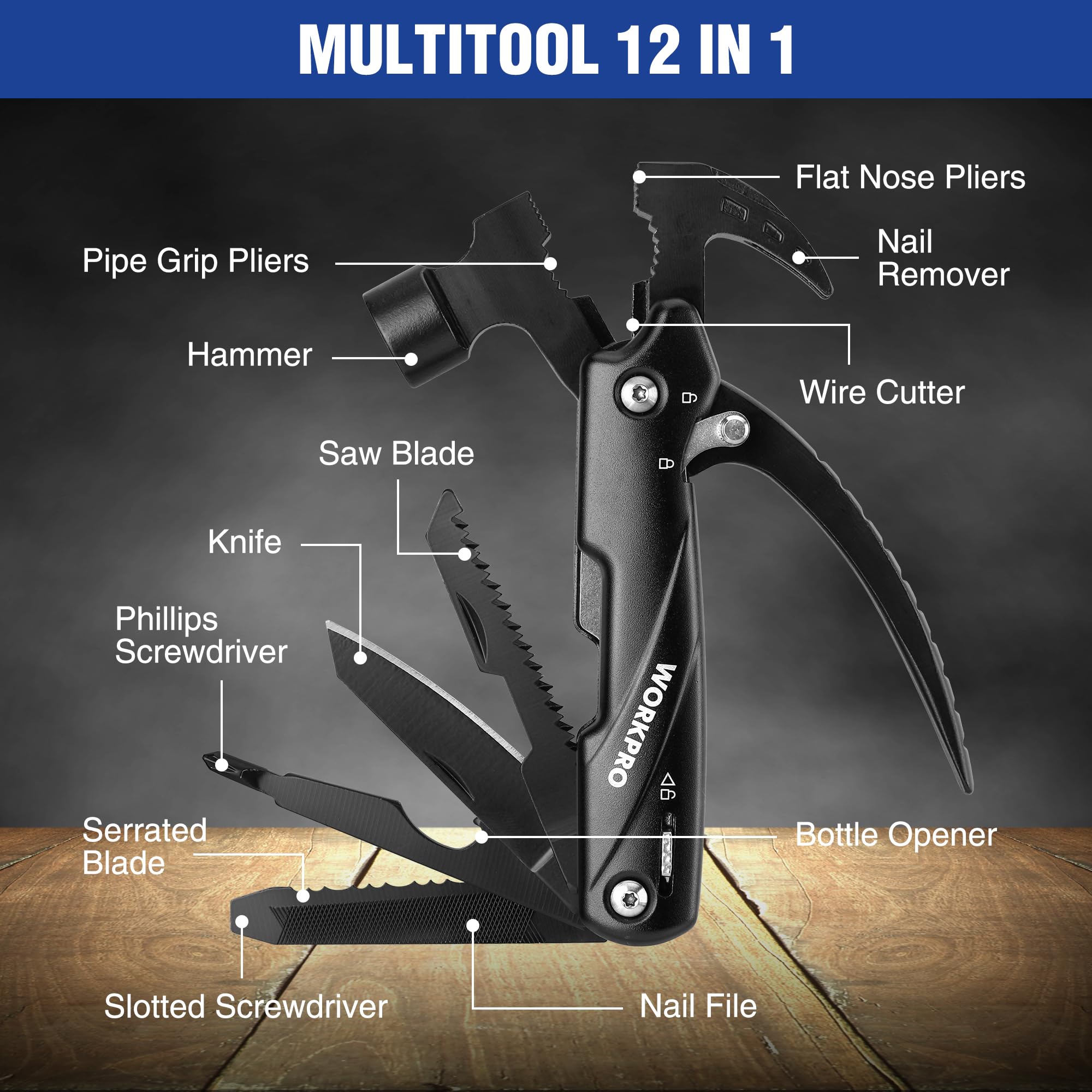 WORKPRO mini-hammer with safety lock for secure on-the-go use