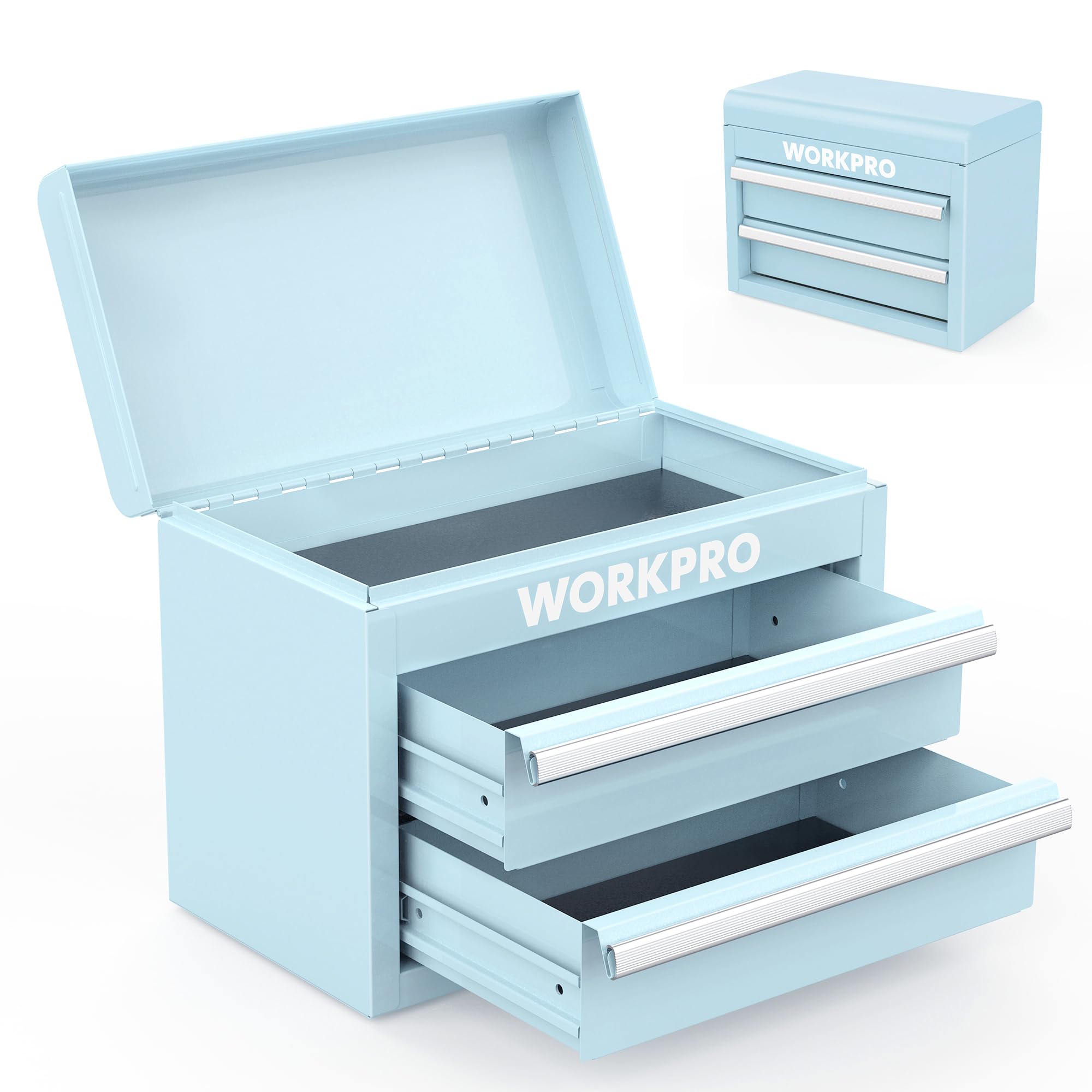 WORKPRO mini metal tool box with two drawers in macaron color for organized storage