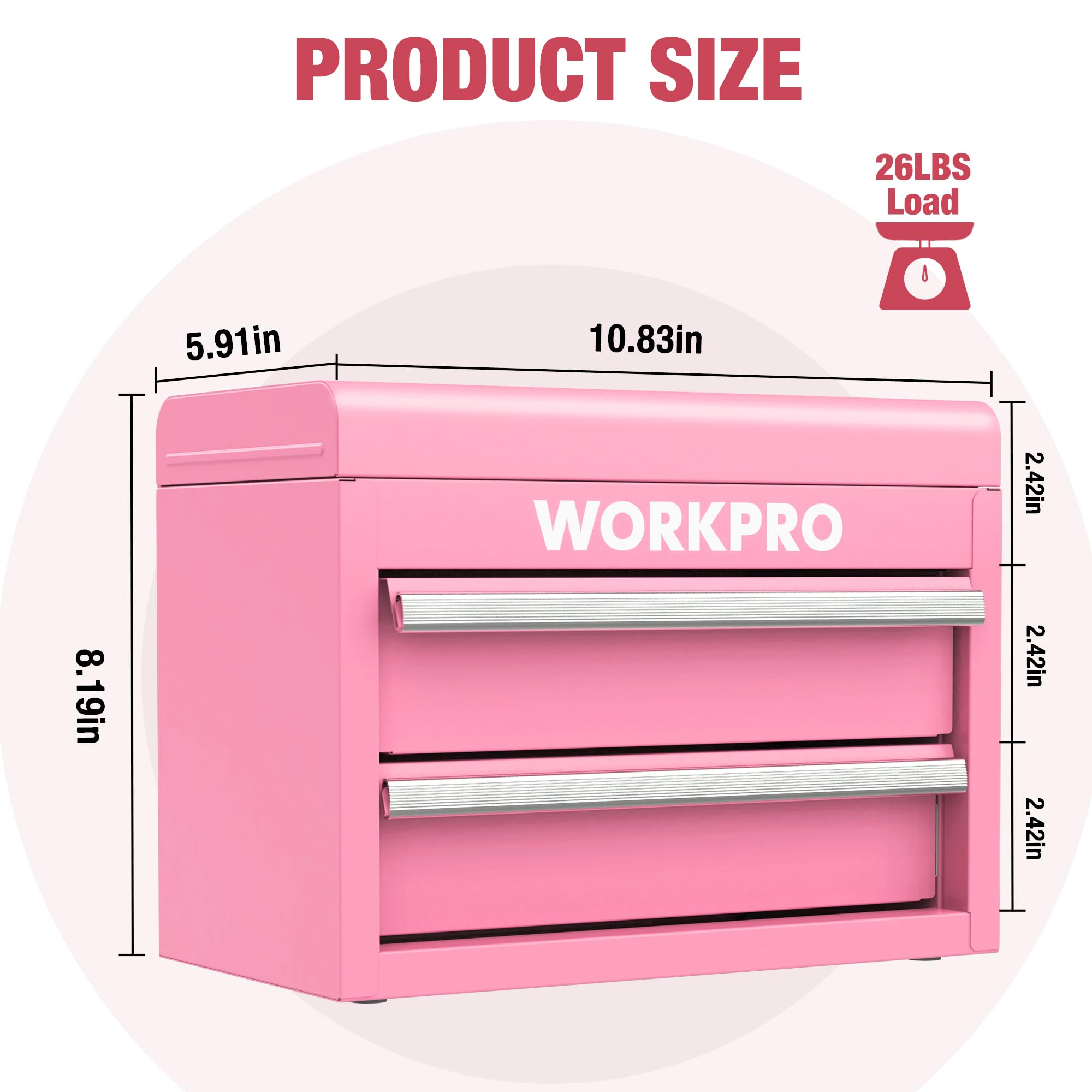 WORKPRO toolbox with PP feet pads protecting surfaces during placement