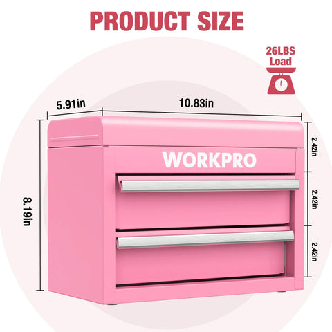 WORKPRO toolbox with PP feet pads protecting surfaces during placement