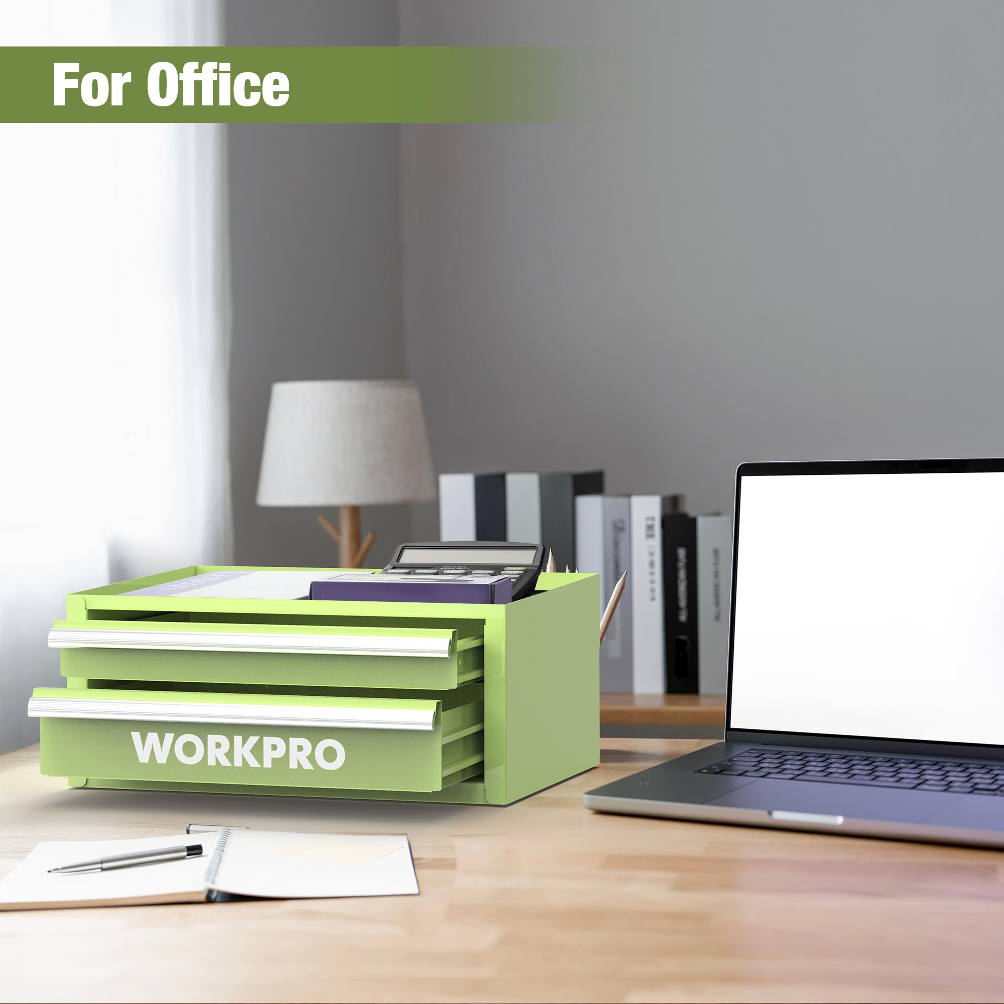 WORKPRO compact metal toolbox offers versatile storage for home, workshop, cosmetics, or school supplies