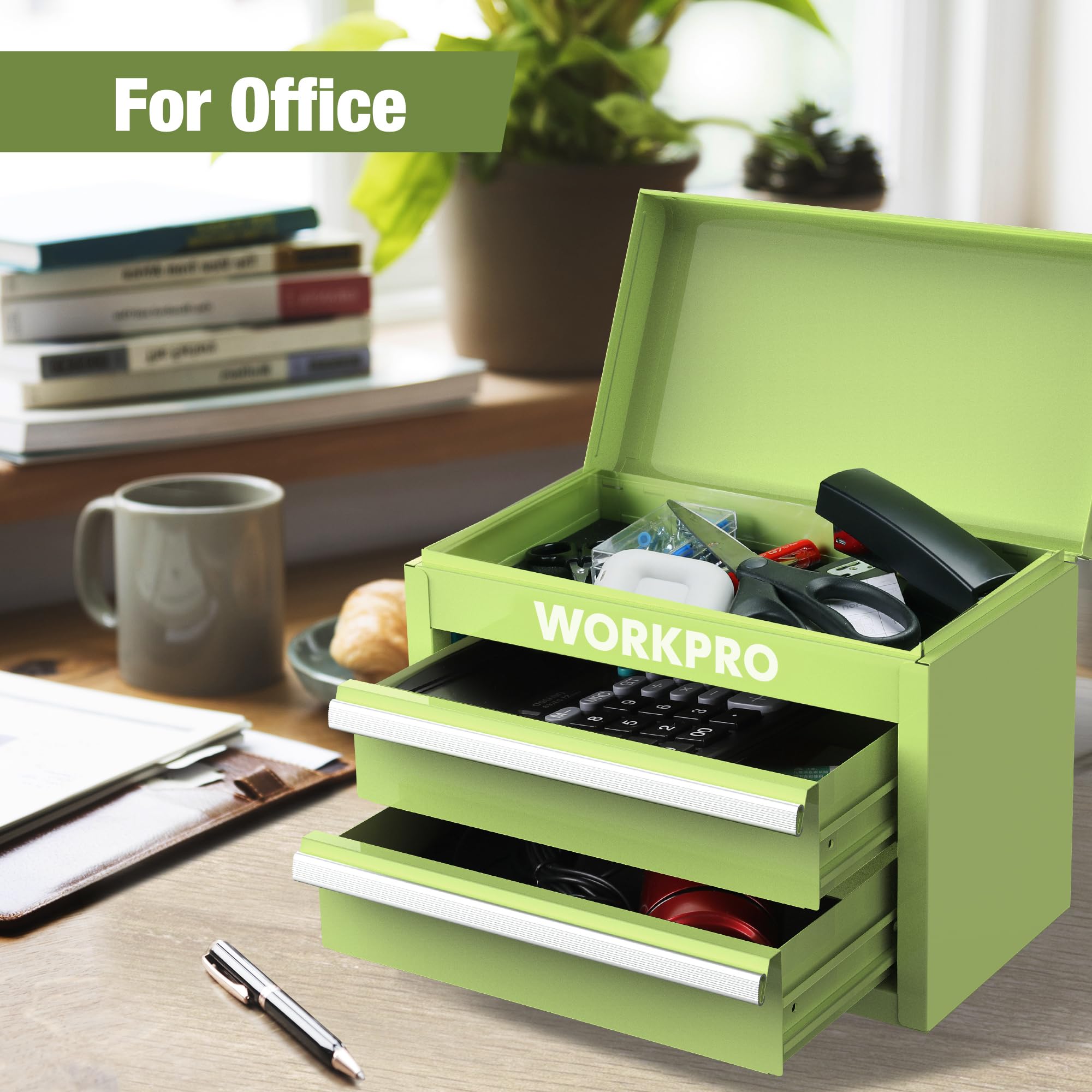 WORKPRO mini toolbox compact design fits in tight workspaces.
