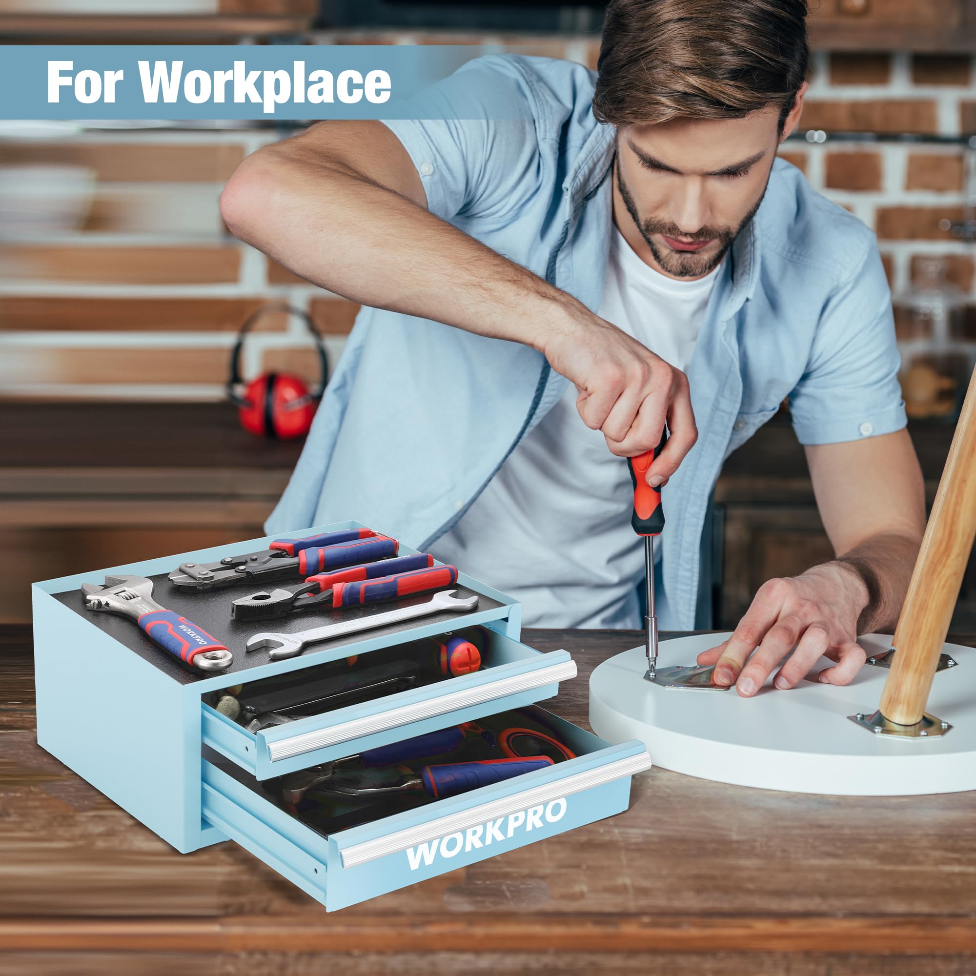 WORKPRO compact-dimensions mini toolbox fits tight spaces