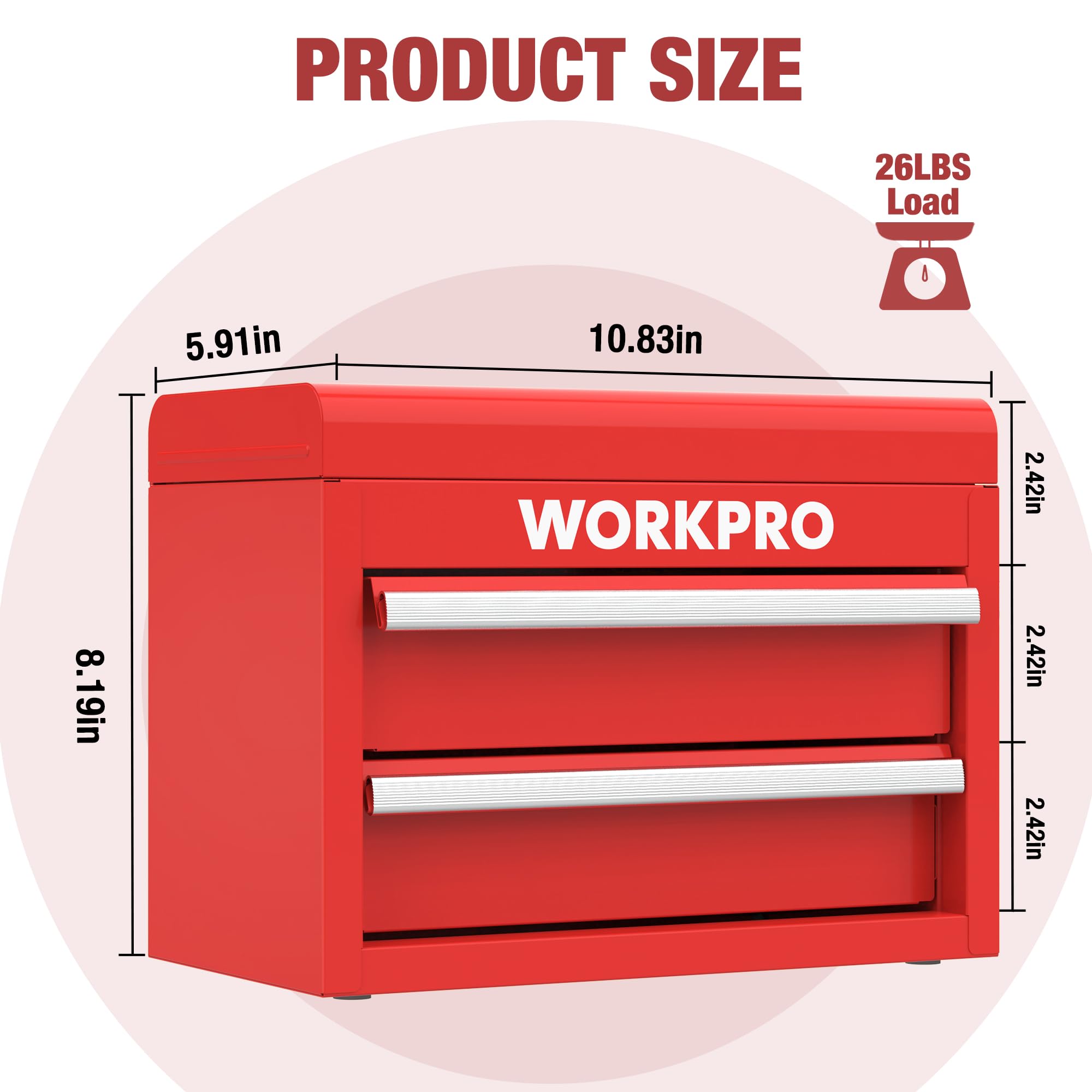 WORKPRO mini toolbox with magnetic closures for secure drawer lids