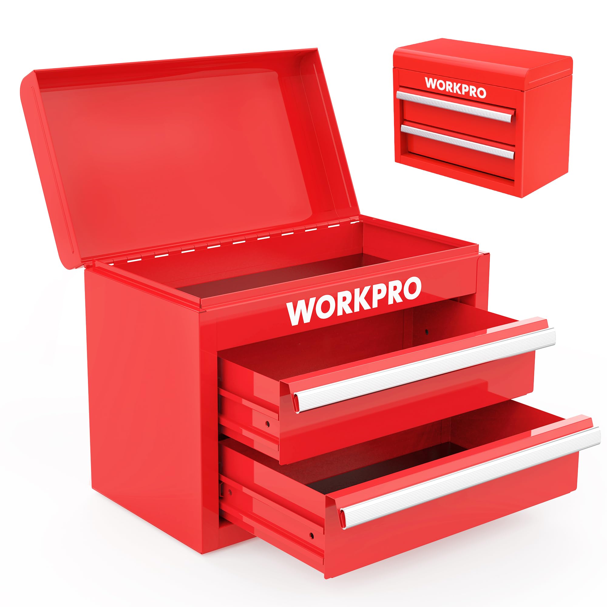 WORKPRO mini tool box with two drawers and top storage for easy access