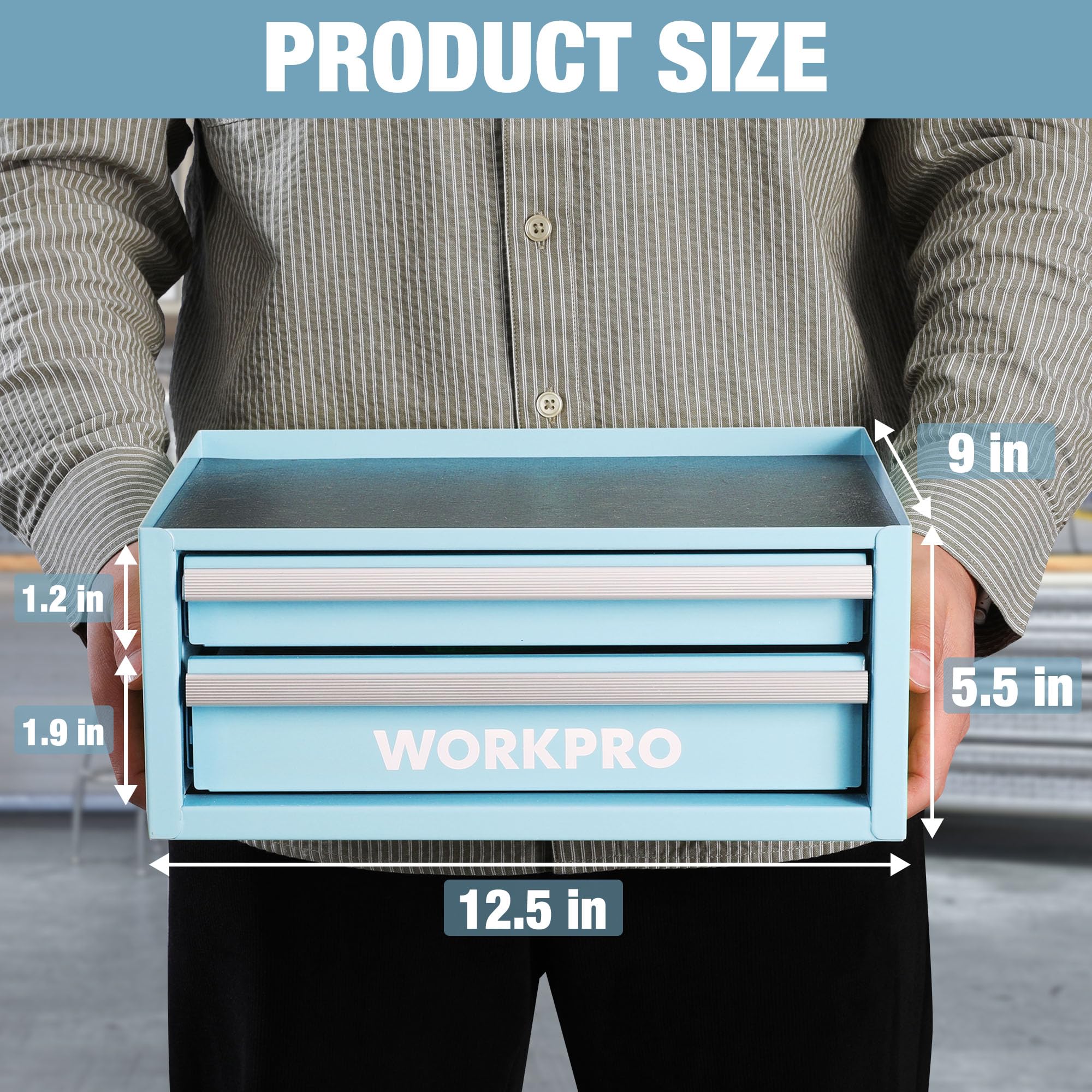 WORKPRO mini toolbox open top storage keeps larger tools accessible