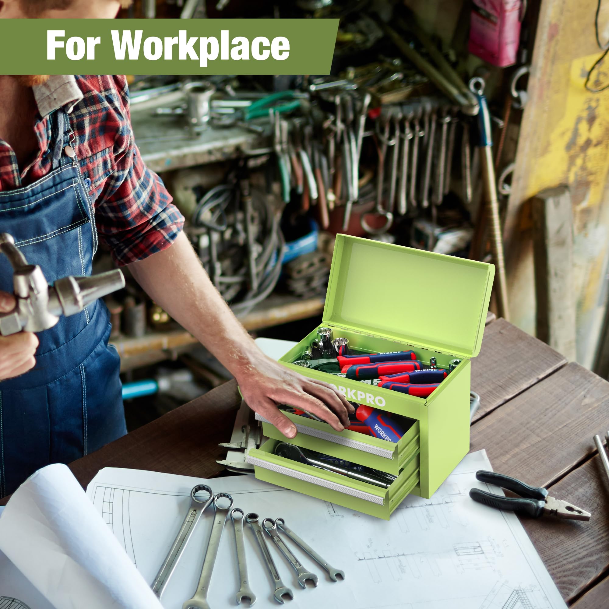 WORKPRO mini toolbox PP feet pads protect surfaces from wear.