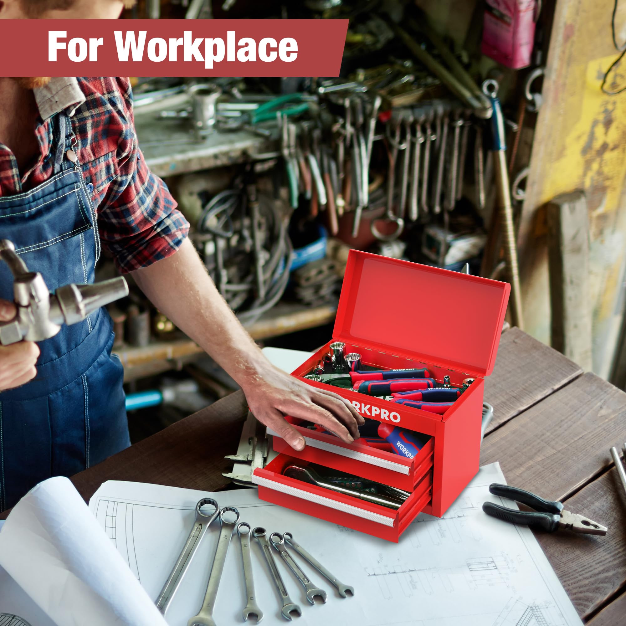 WORKPRO metal box bottom with PP feet pads protecting surfaces
