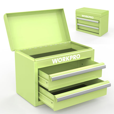 WORKPRO mini toolbox with top storage for quick access to small parts.