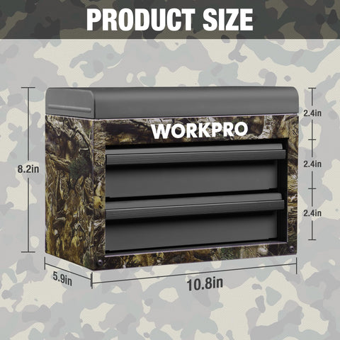 WORKPRO mini toolbox two drawers with ball-bearing slides for smooth access.