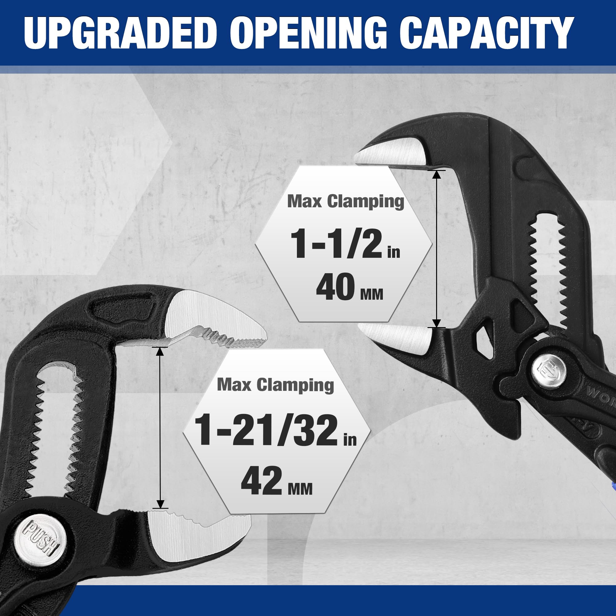 WORKPRO 7-inch pliers wrench showing multi-position gear for versatile control