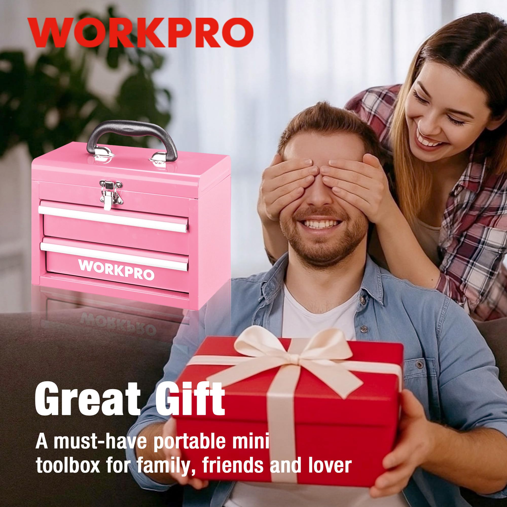 WORKPRO mini toolbox adaptable for cosmetics, jewelry, or school supplies storage.