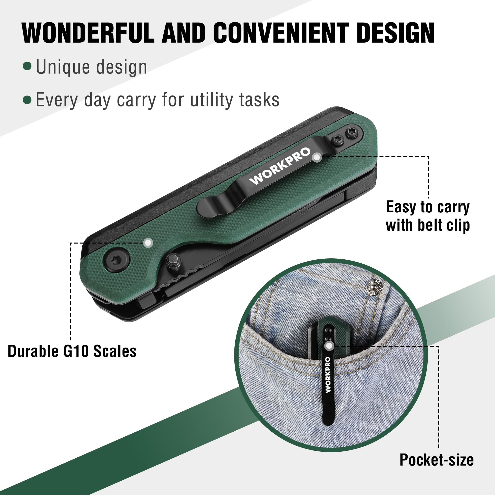 WORKPRO 2-in-1 knife used for box cutting, camping, and outdoor tasks
