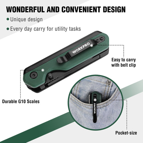 WORKPRO 2-in-1 knife used for box cutting, camping, and outdoor tasks