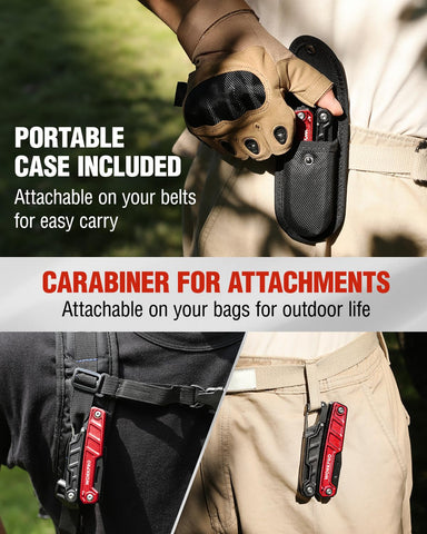 WORKPRO 11-in-1 tool with sheath supports quick outdoor access.