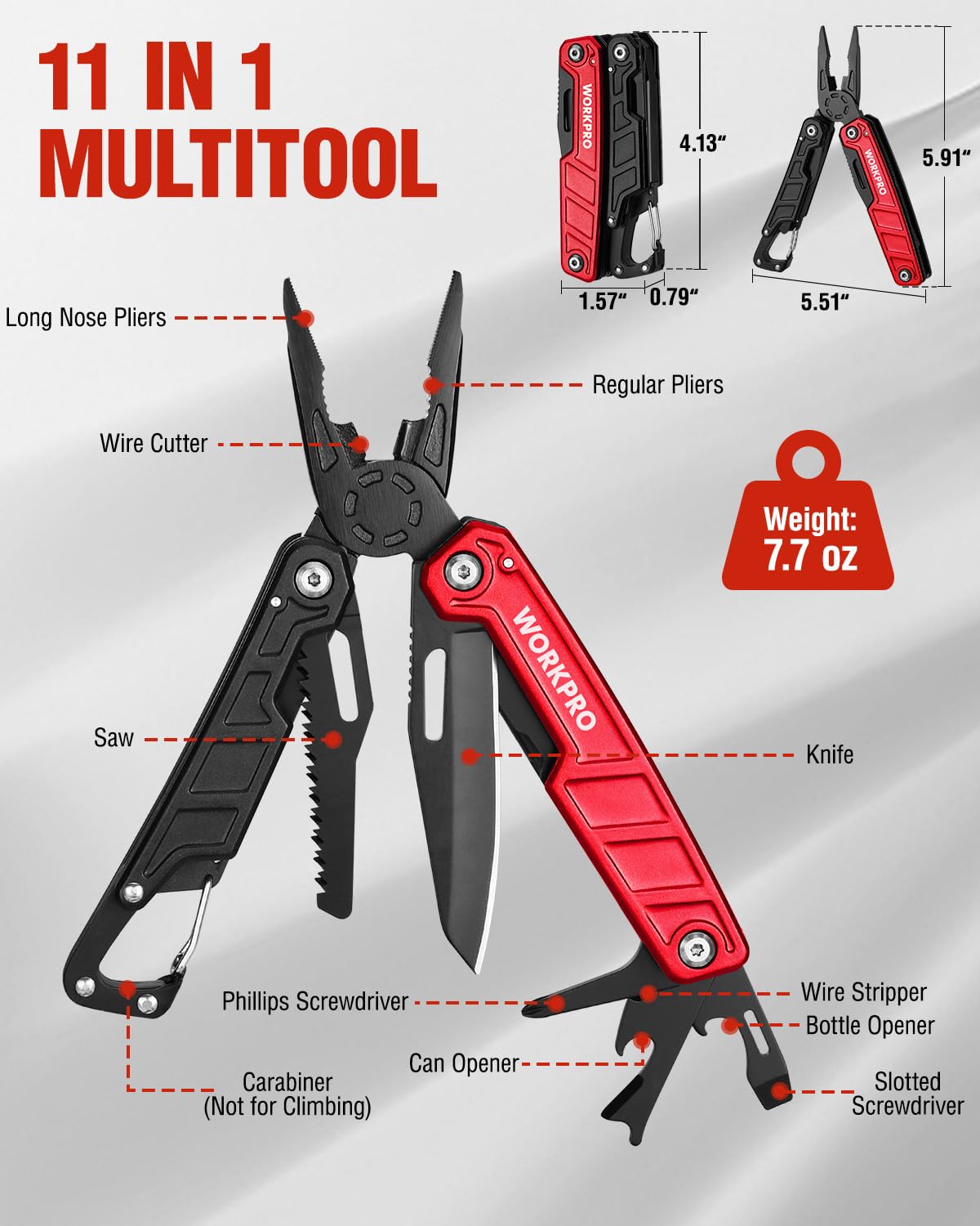 WORKPRO multitool safety lock emphasizes secure knife and saw during use.