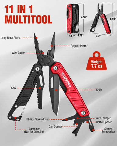 WORKPRO multitool safety lock emphasizes secure knife and saw during use.