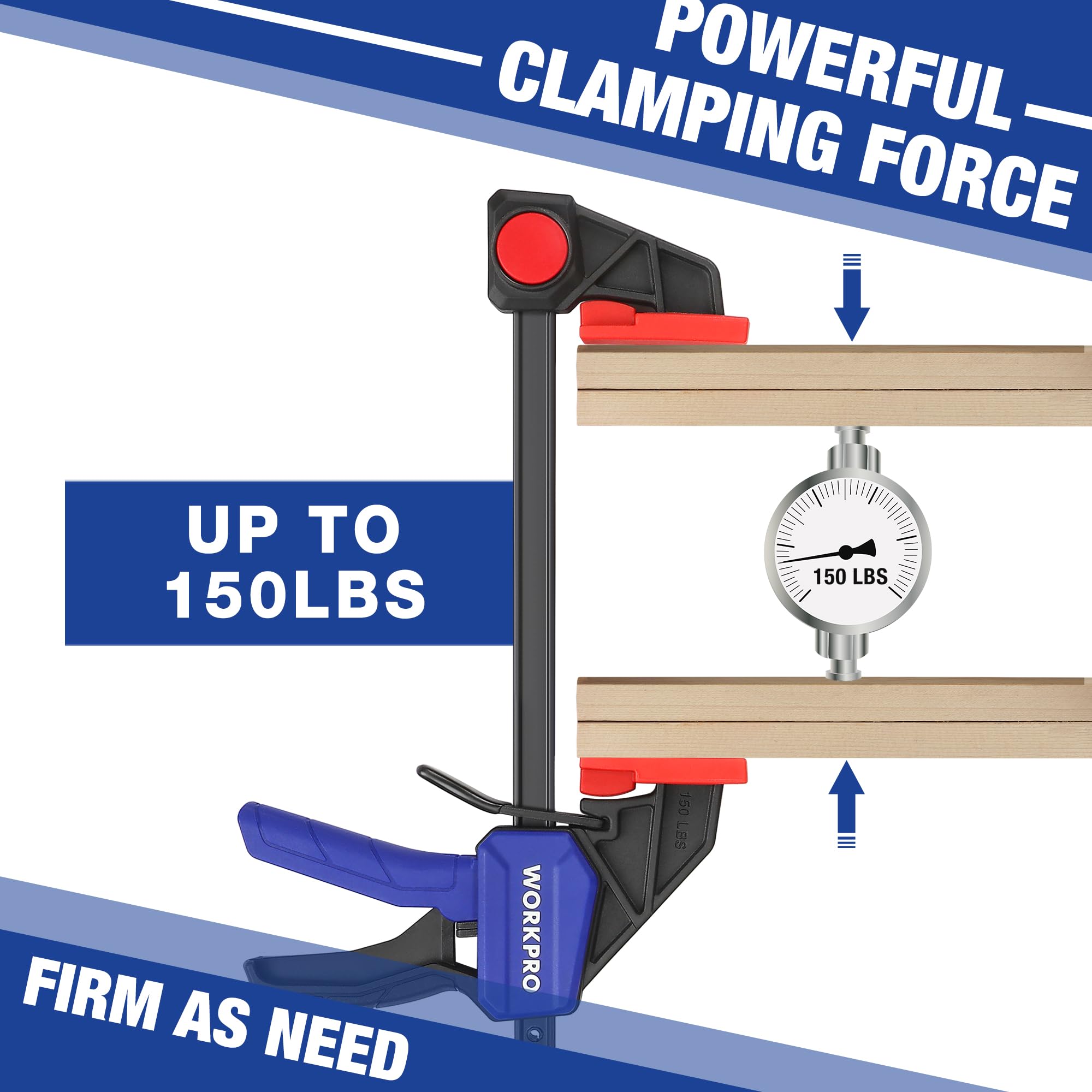 WORKPRO nylon-reinforced bars for long-lasting, durable clamp construction.