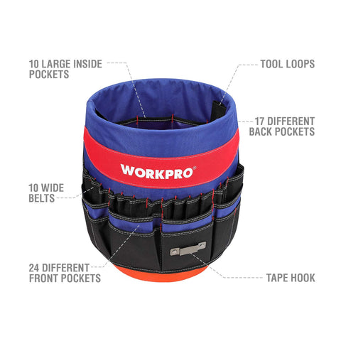 WORKPRO has 41 outer pockets and 10 inner pockets for organized storage