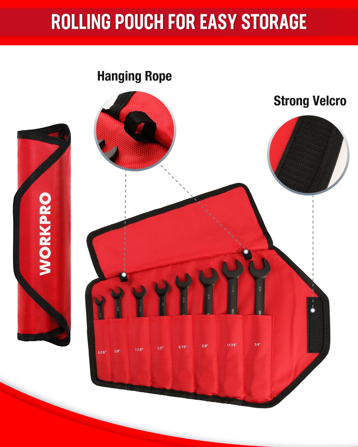Oxford cloth tool pouch marks each size for quick selection and organization
