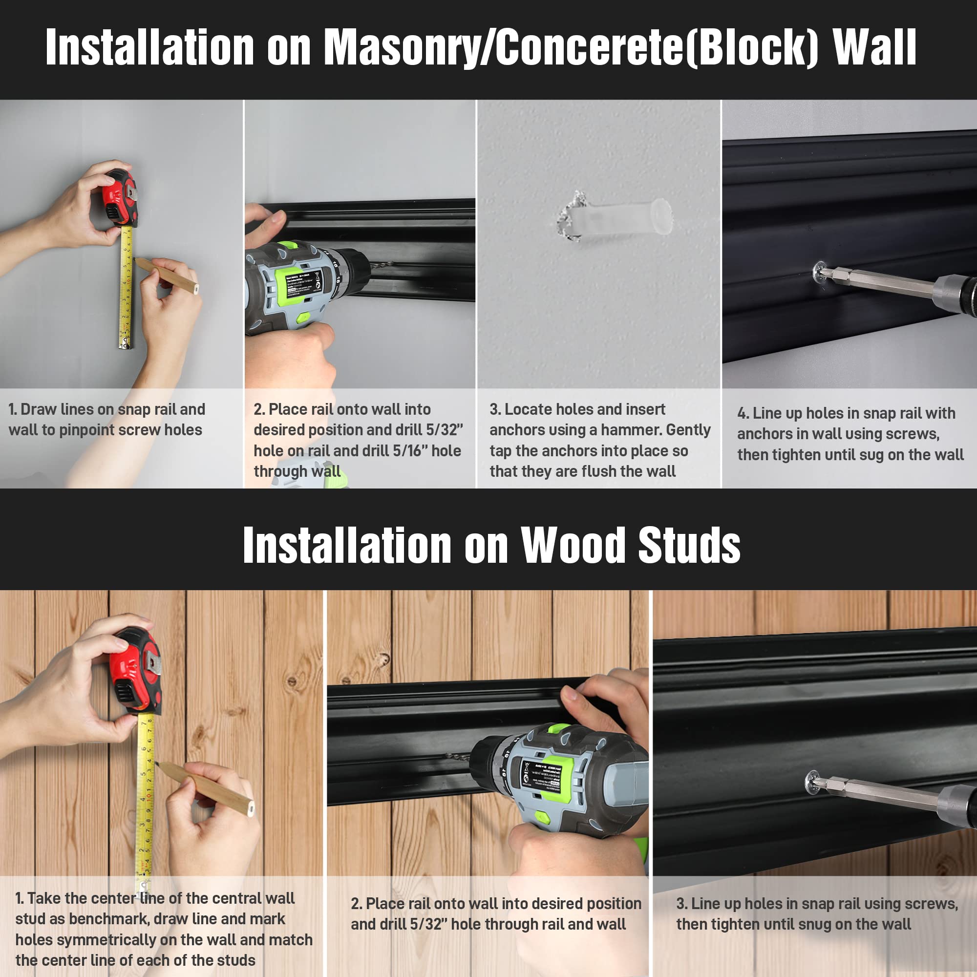 WORKPRO packaging includes rails, hooks, and fixings for quick setup