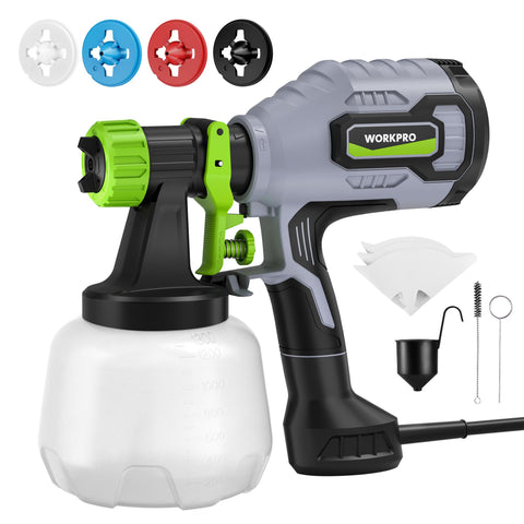 WorkPro paint sprayer front view emphasizes compact HVLP design for easy handling.
