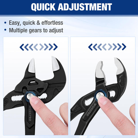 WORKPRO parallel smooth jaw self-adjusting design protects delicate surfaces