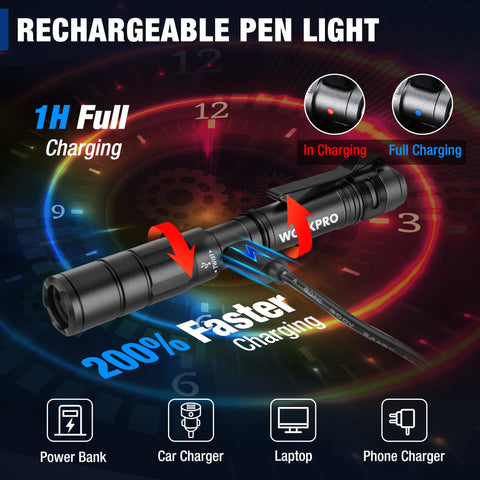 WORKPRO 300-lumen beam reaches up to 196 feet for clear visibility