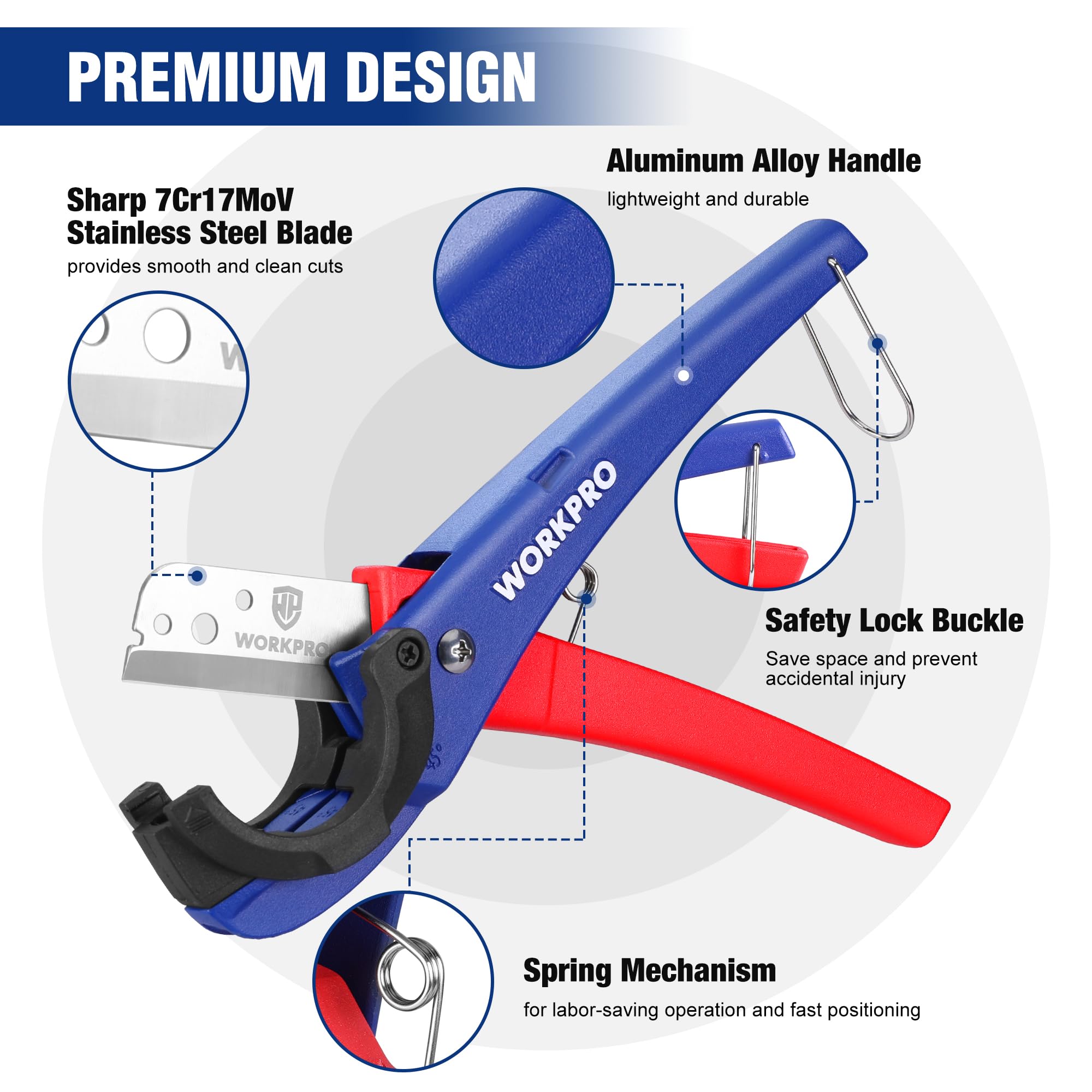 WORKPRO PEX Cutter blade uses 7Cr17MoV for smooth, even cuts
