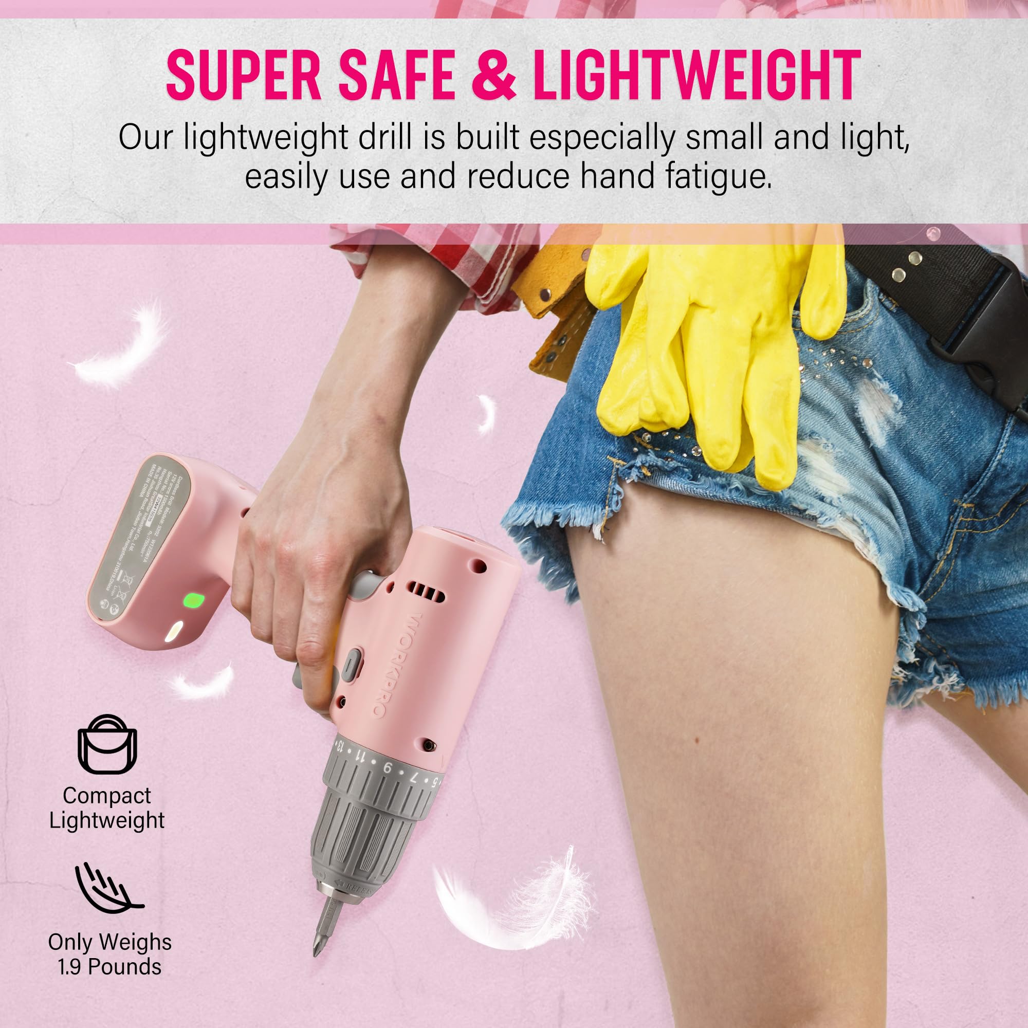 WORKPRO pink drill includes six-piece bit set for versatile projects
