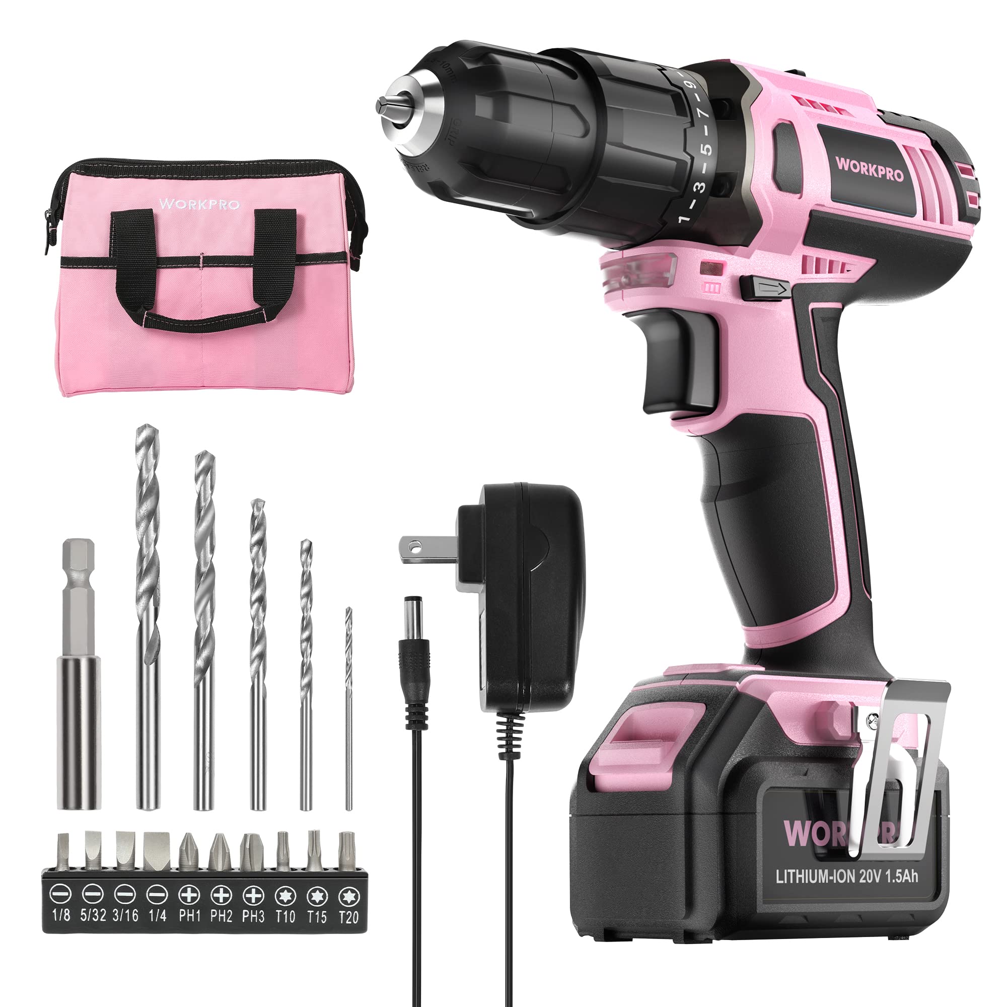 WORKPRO pink cordless drill compact design for easy handling on DIY tasks