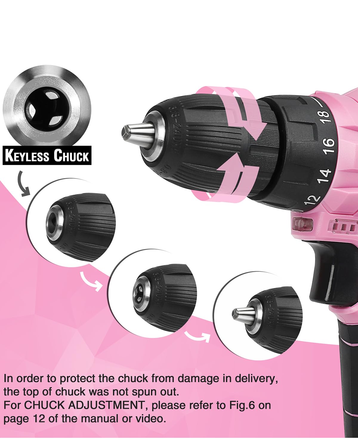 WorkPRO pink kit includes charger and storage bag for convenient on-the-go projects.