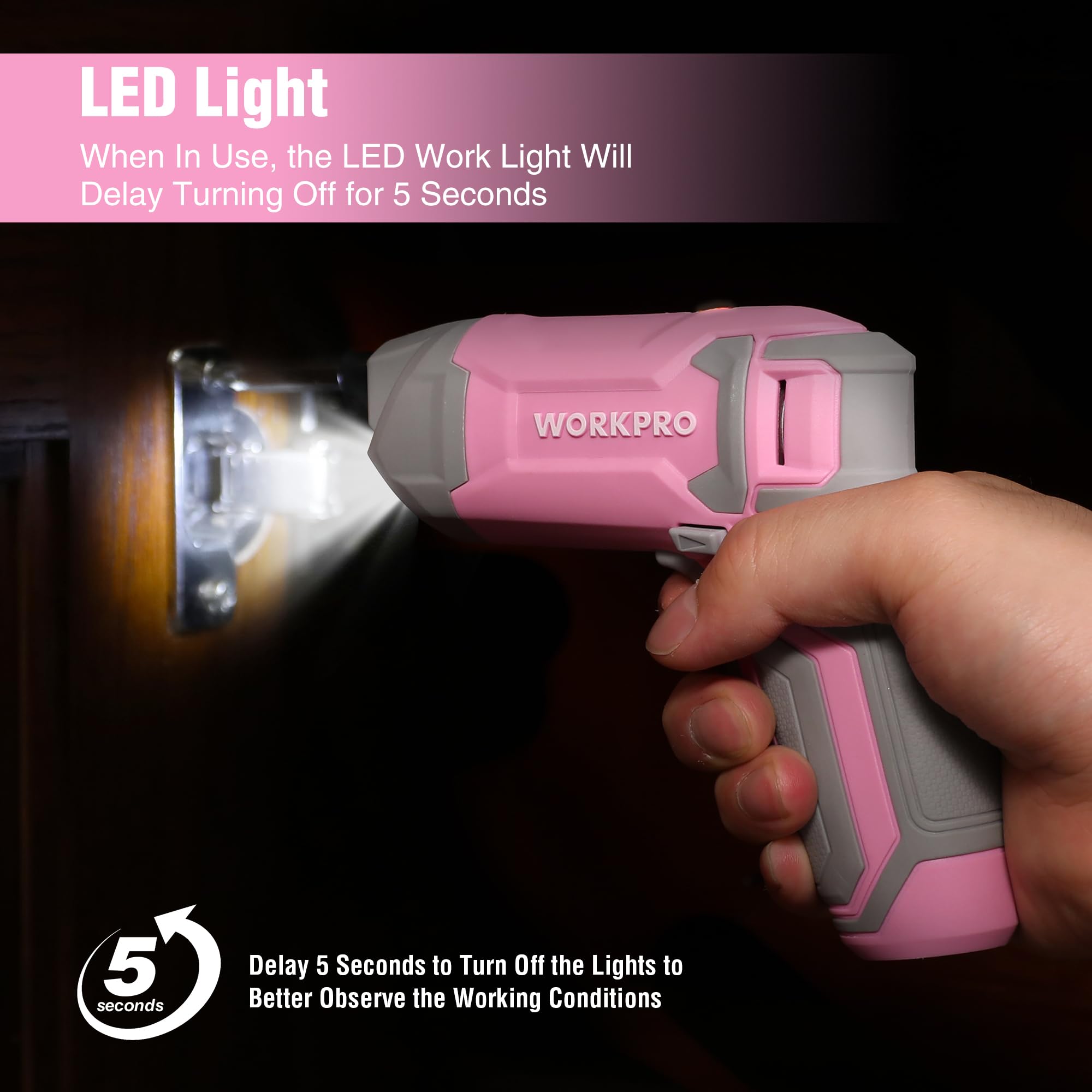 WorkPro pink extension rod extends reach for tricky fittings.