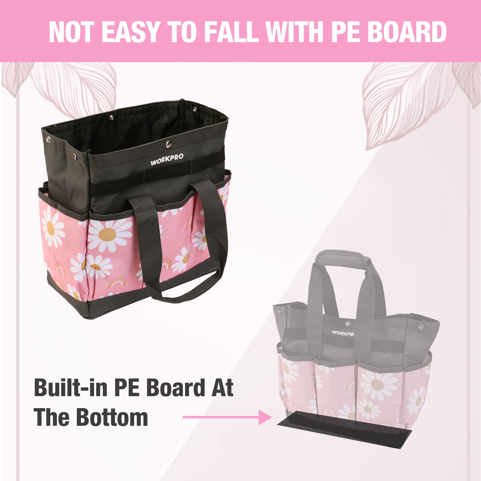 WORKPRO Pink Ribbon garden bag ready for outdoor tasks with stylish detail.