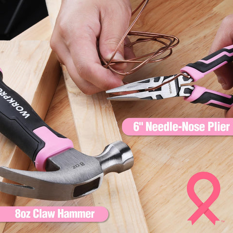 WORKPRO pink tape measure for quick, accurate measurements.