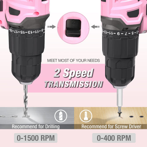 WORKPRO pink three-eighth-inch chuck secures bits firmly during use