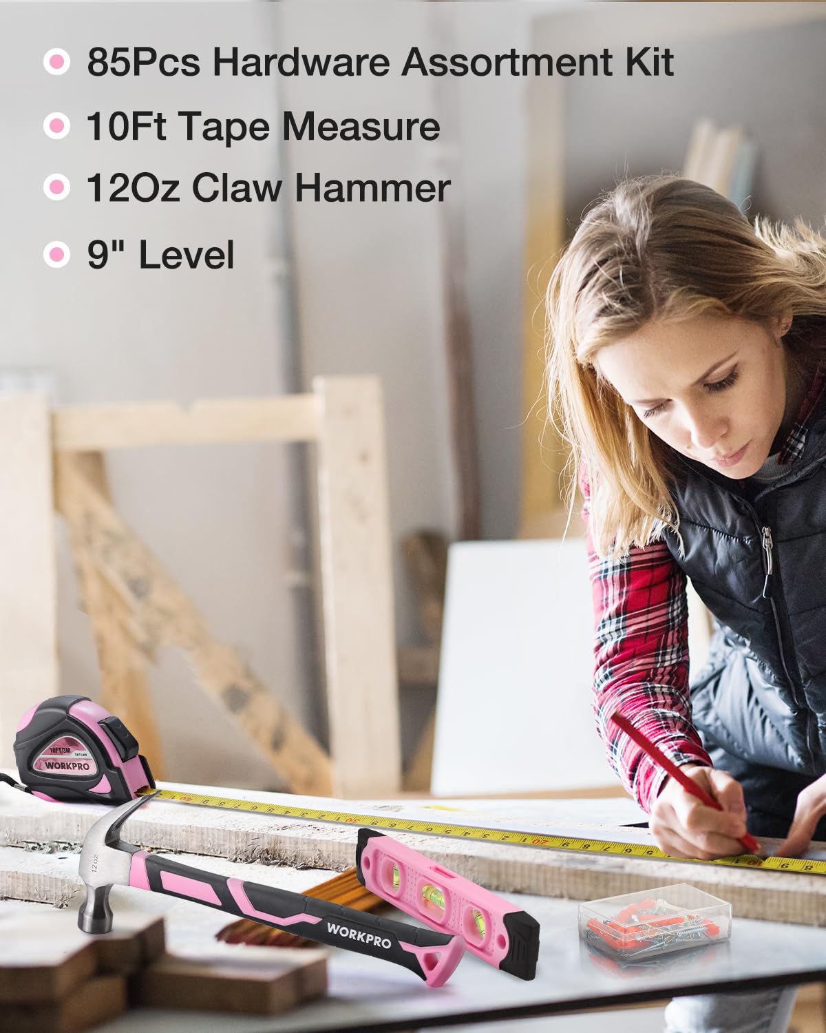 WORKPRO Pink Wrenches for turning nuts and bolts with ease.