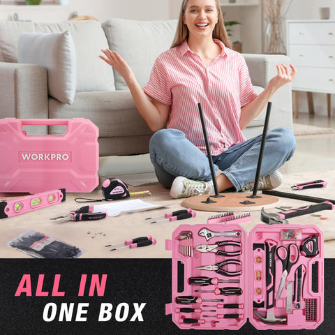 WORKPRO Pink Tool Set ergonomic grip supports comfortable use over long projects