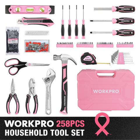 WORKPRO Pink Tool Set screwdrivers emphasize magnetic tips for precise screw driving
