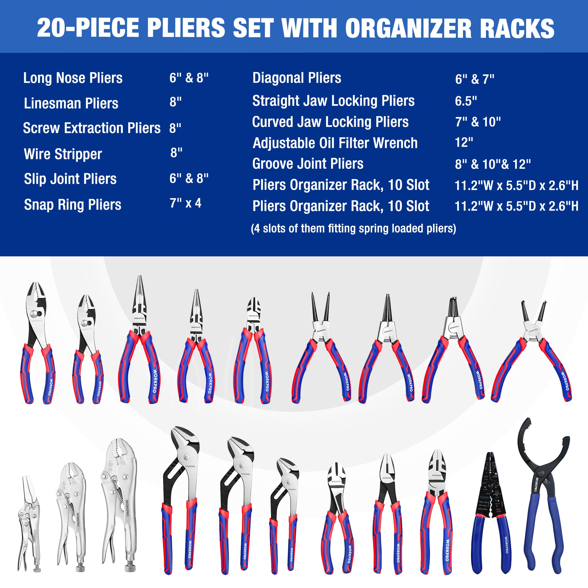 WORKPRO organizer racks demonstrate compact drawer storage for pliers
