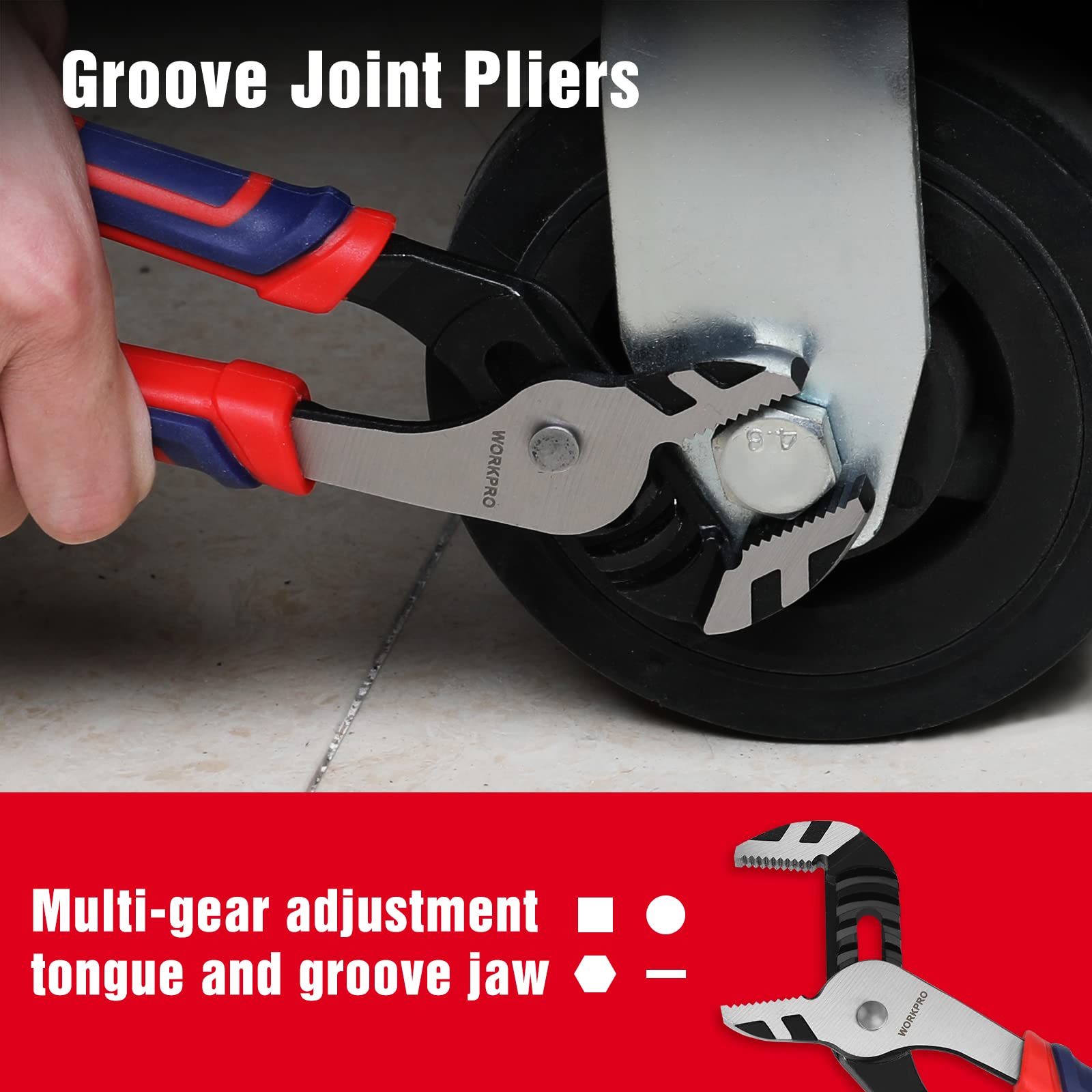 WORKPRO CR-V construction pliers with hardened edges for durability.