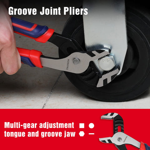 WORKPRO CR-V construction pliers with hardened edges for durability.