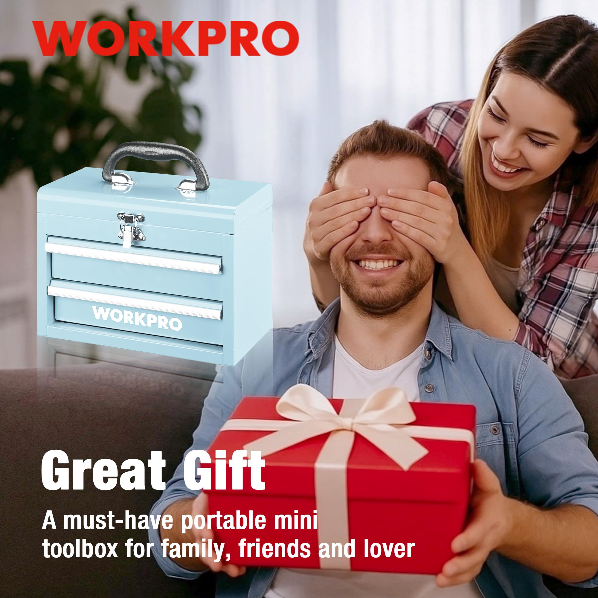 WORKPRO compact metal toolbox fits neatly in small spaces