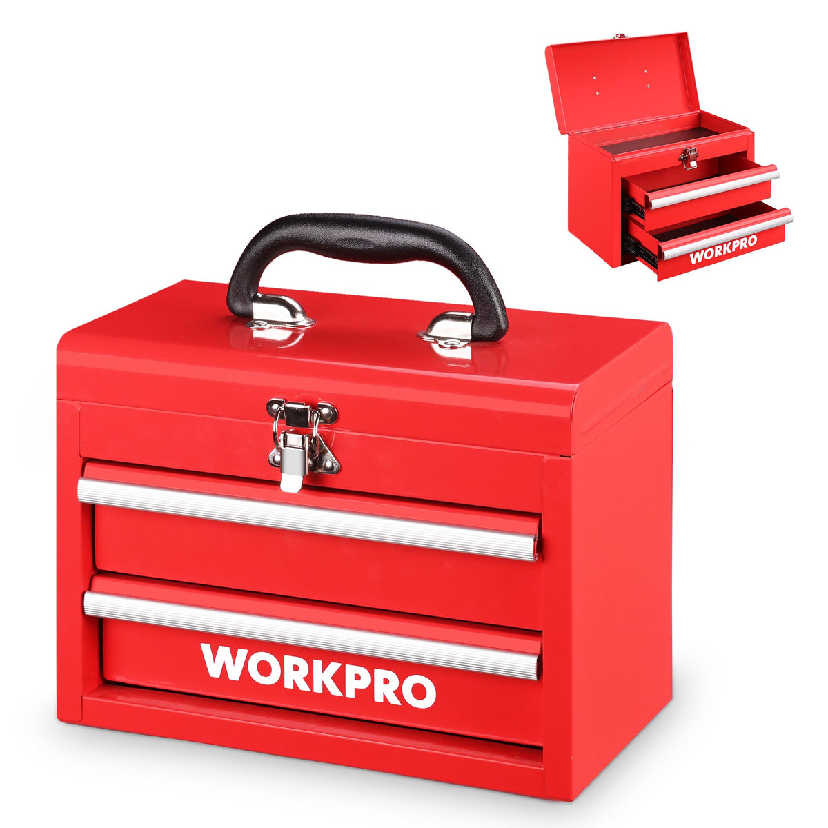 WORKPRO portable mini tool box top view shows compact design for easy transport