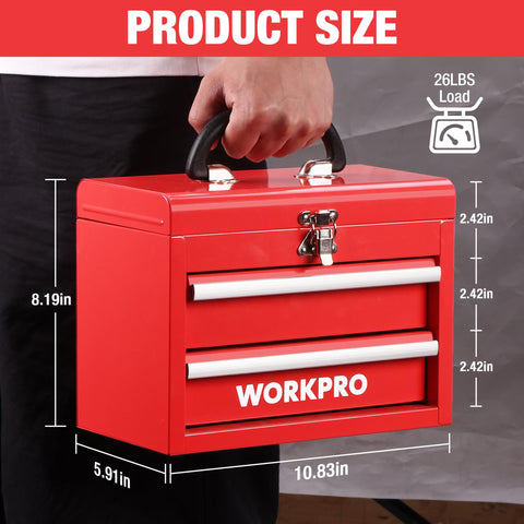 WORKPRO two-drawer chest with ball bearing slides for smooth operation
