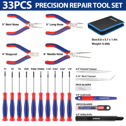 WORKPRO precision screwdriver set with magnetized tips for secure fastening