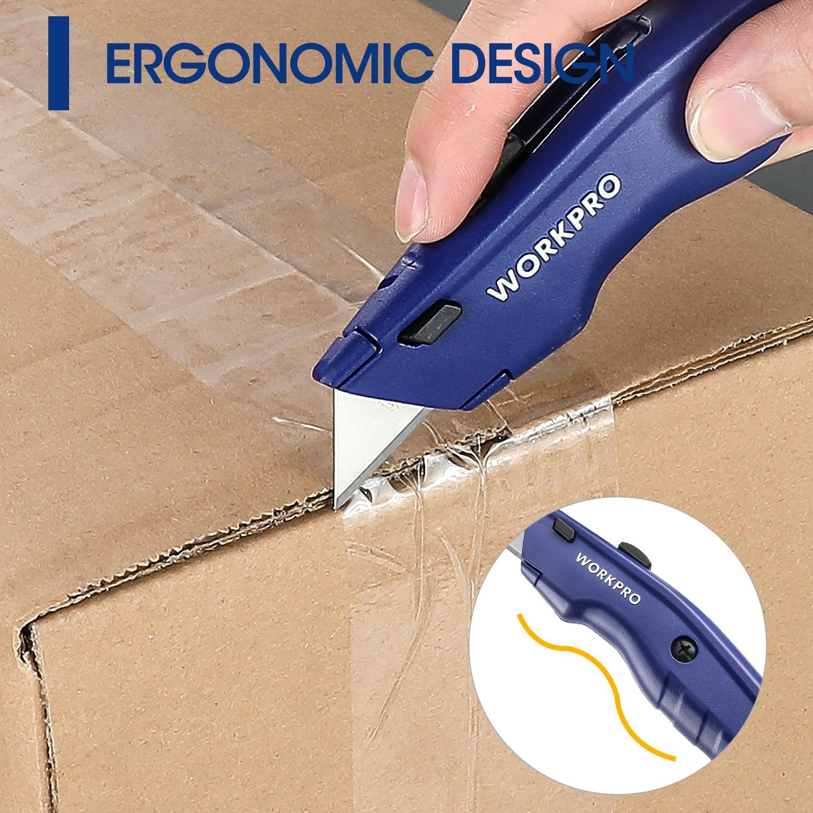WORKPRO Premium Utility Knife includes 10 extra blades for extended projects.