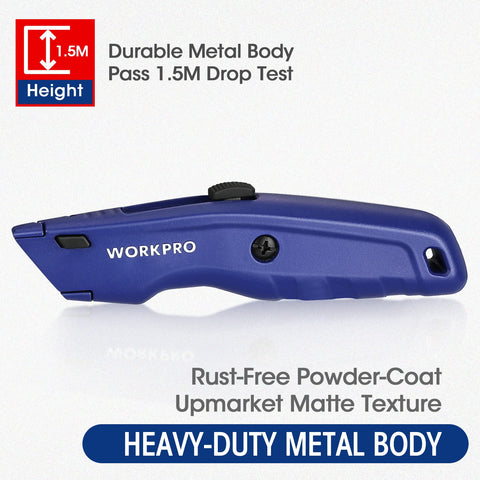 WORKPRO Premium Utility Knife quick-change blade system enables fast replacements.