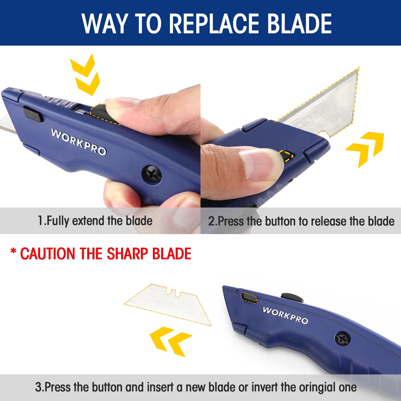 WORKPRO Premium Utility Knife pocket-friendly size fits safely in a back pocket.